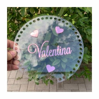 Base para Crochê com Nome Personalizado + Aplique CORAÇÃO em Acrílico