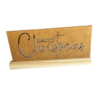 Placa Merry Christmas em MDF com Base em PINUS